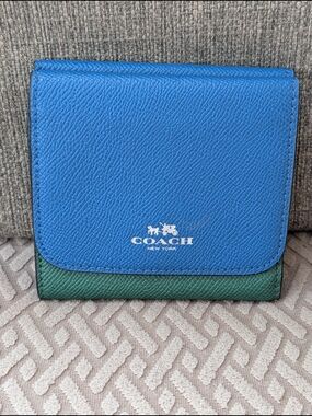 Coach Blue and Green Leather Trifold Wallet